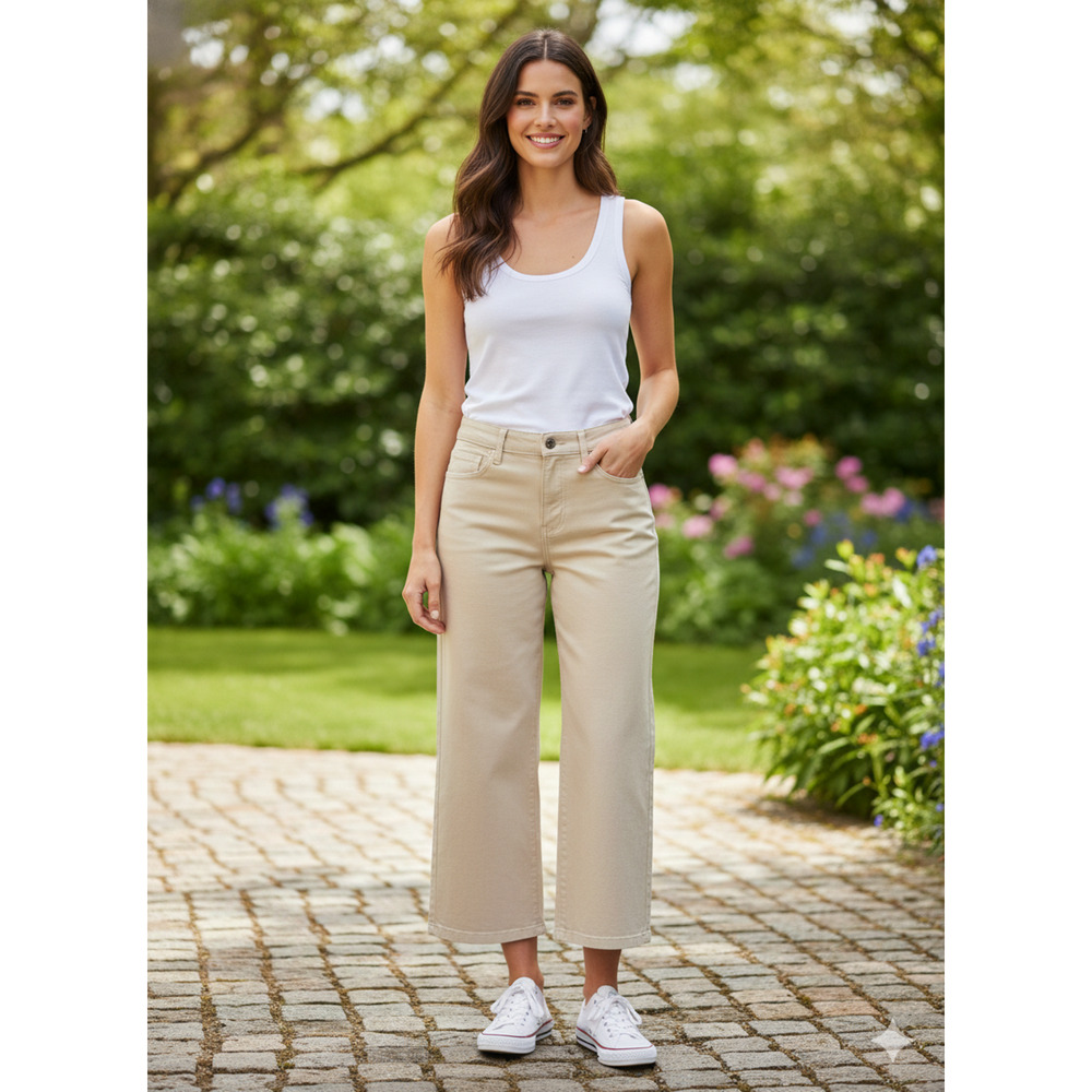 NWT LOFT High Waist Slim Wide leg Cotton Cropped Jeans Beige Size 32/14P